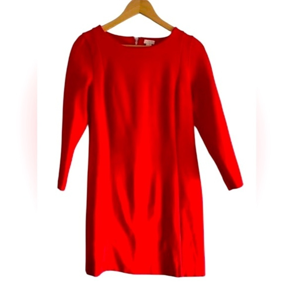 J. Crew womenâs classic Ponte Knit Exposed Zipper red dress, 3/4 sleeves Size xs
